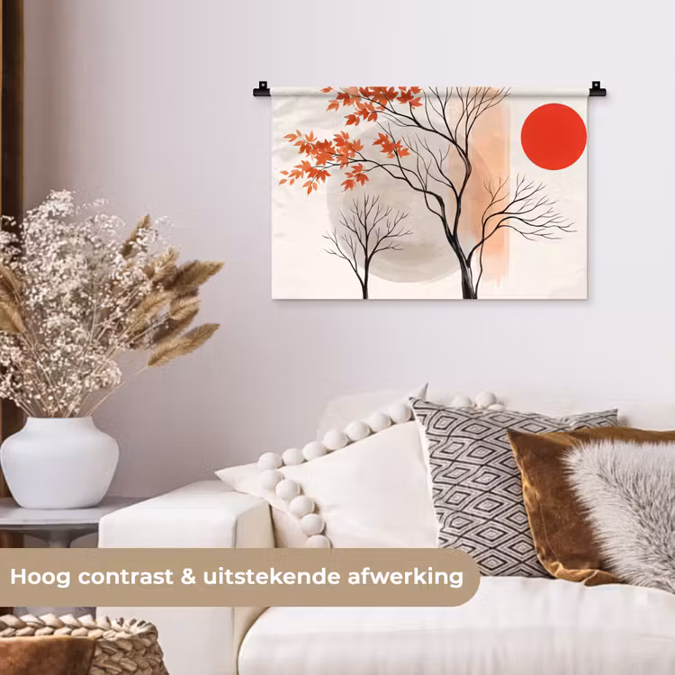 Wall Hanging - Tree - Red - Abstract - Boom - Rood - Abstract Wandkleed katoen klein