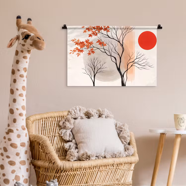 Wall Hanging - Tree - Red - Abstract - Boom - Rood - Abstract Wandkleed katoen klein