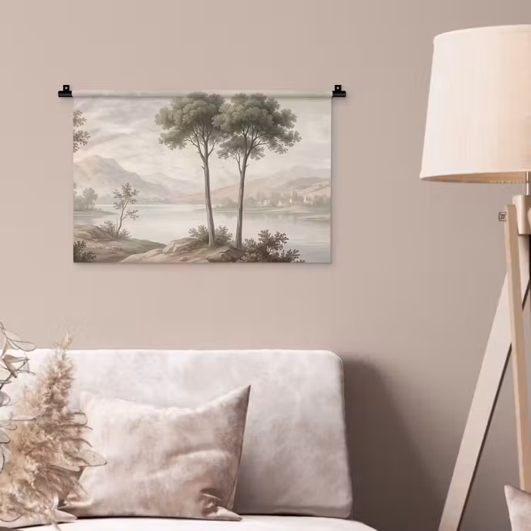 Bomen - Meer - Bergen - Illustratie Wandkleed katoen klein -sfeer4