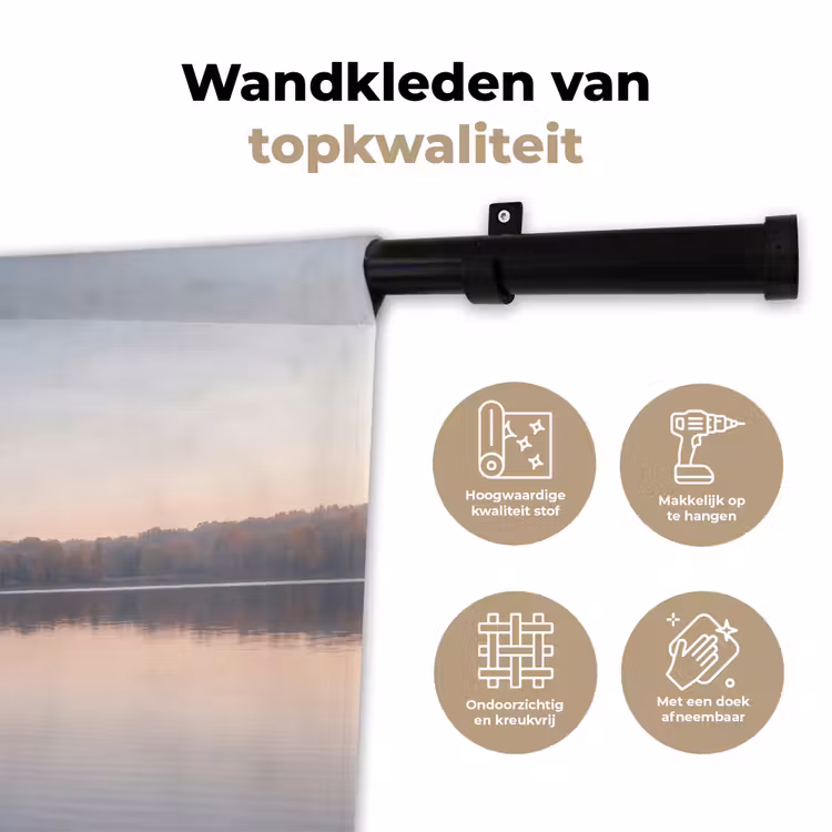 Bomen - Reflectie - Water - Zonsopgang - Serene Wandkleed katoen klein -sfeer2
