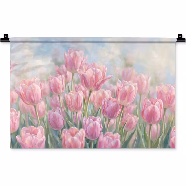 Tulpen - Veld - Lente - Roze Wandkleed katoen klein -zz3d