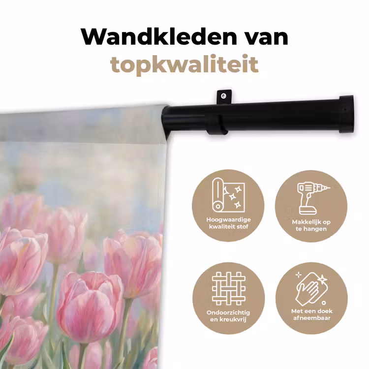 Tulpen - Veld - Lente - Roze Wandkleed katoen klein -sfeer2