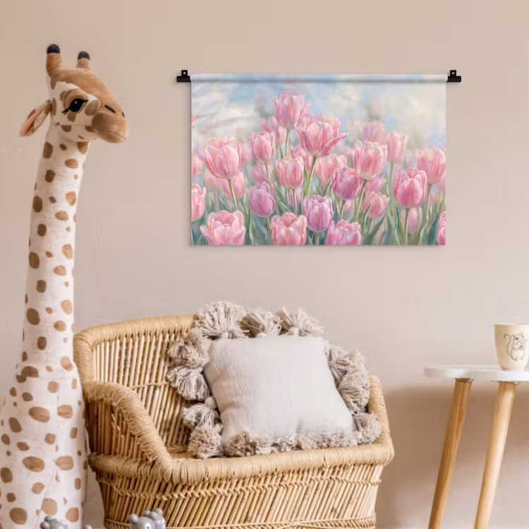 Tulpen - Veld - Lente - Roze Wandkleed katoen klein -wsfeer5_kind