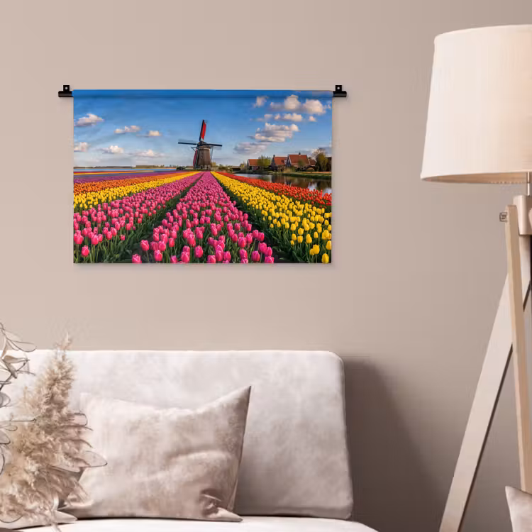 Tulpen - Holland - Molen - Kleurrijk Wandkleed katoen klein -sfeer4