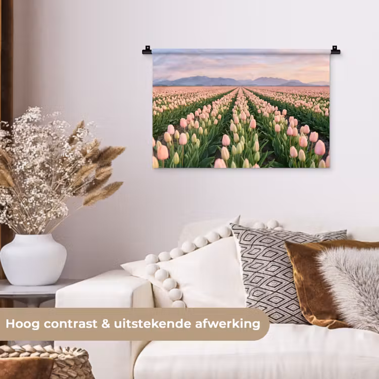 Tulpen - Landschap - Roze Wandkleed katoen klein -sfeer1