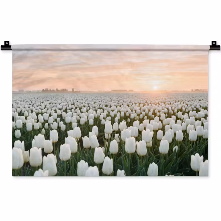 Tulpen - Landschap - Wit Wandkleed katoen klein -zz3d