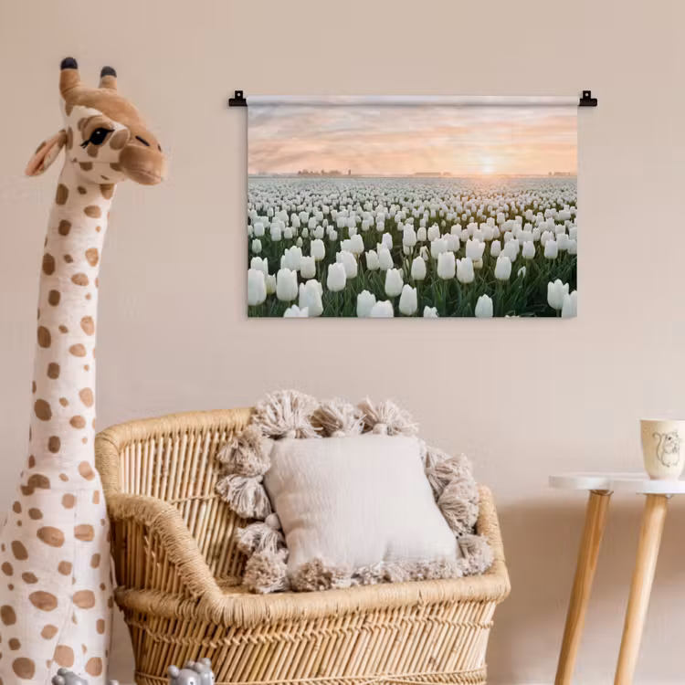 Tulpen - Landschap - Wit Wandkleed katoen klein -wsfeer5_kind