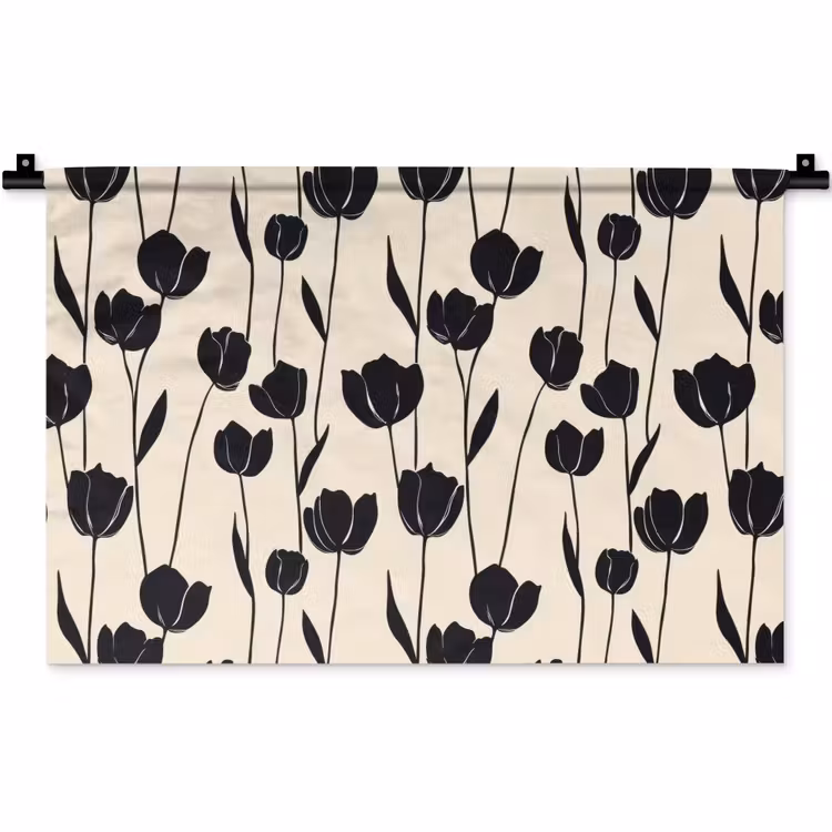 Tulpen - Patroon - Zwart Wandkleed katoen klein 269 -zz3d