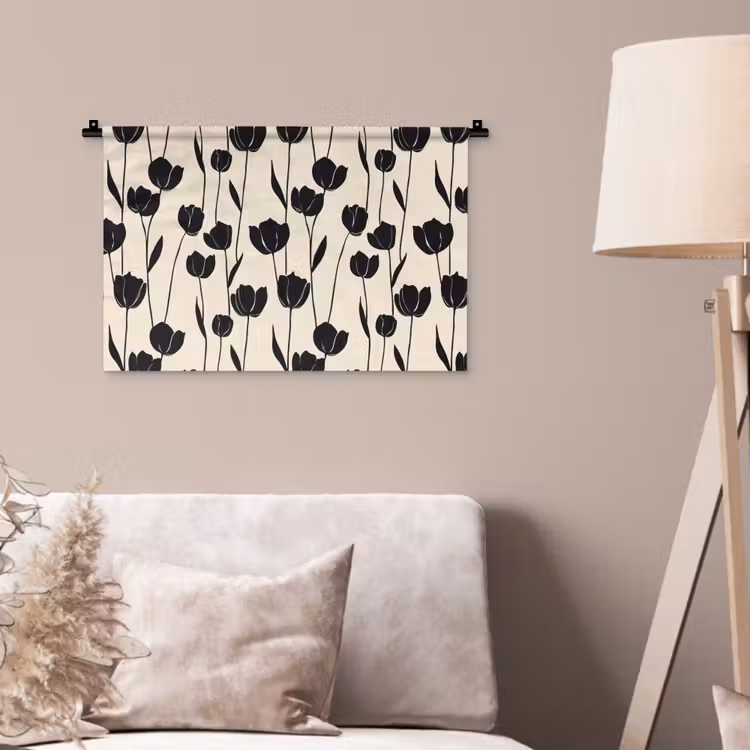 Tulpen - Patroon - Zwart Wandkleed katoen klein 269 -sfeer4