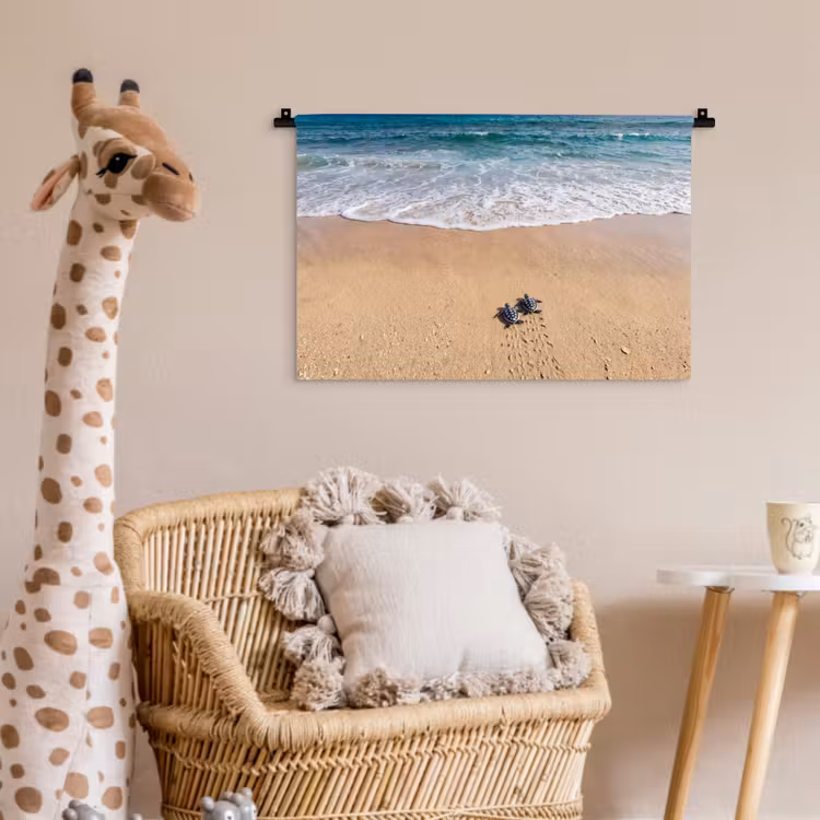 Schildpad - Jong - Strand - Oceaan - Blauw Wandkleed katoen klein -wsfeer5_kind