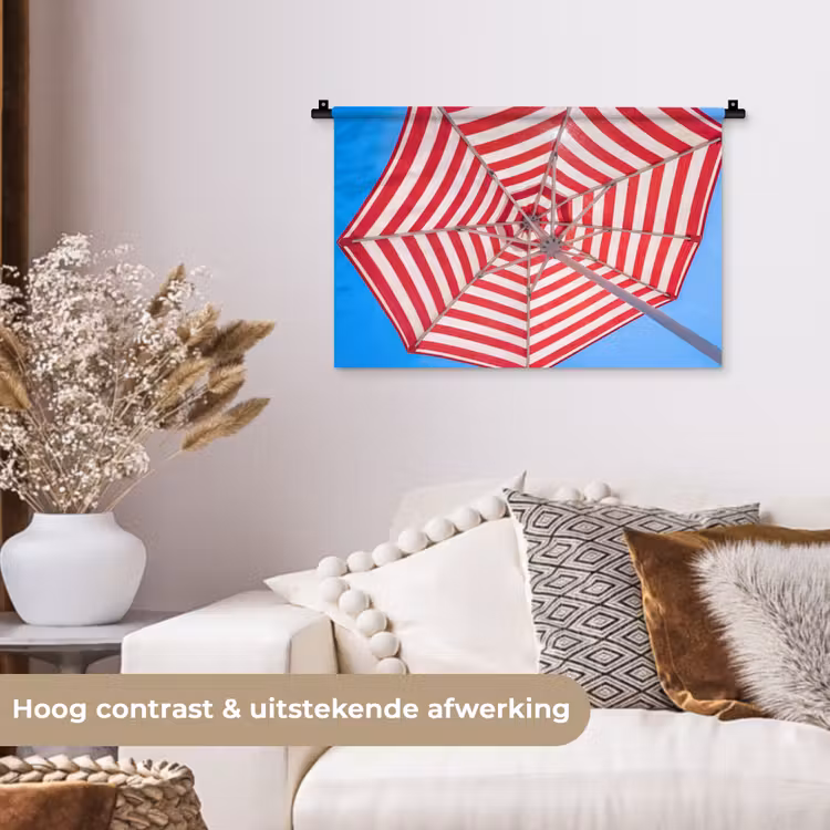 Parasol - Strepen - Zomer - Rood - Blauw Wandkleed katoen klein -sfeer1