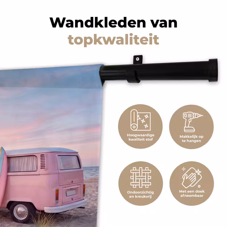 Busje - Strand - Surfplank - Zomer - Roze Wandkleed katoen klein -sfeer2