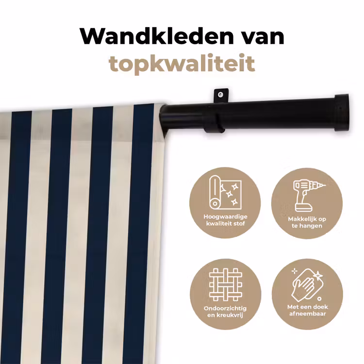 Verticale strepen - Blauw - Crème Wandkleed katoen klein 269 -sfeer2