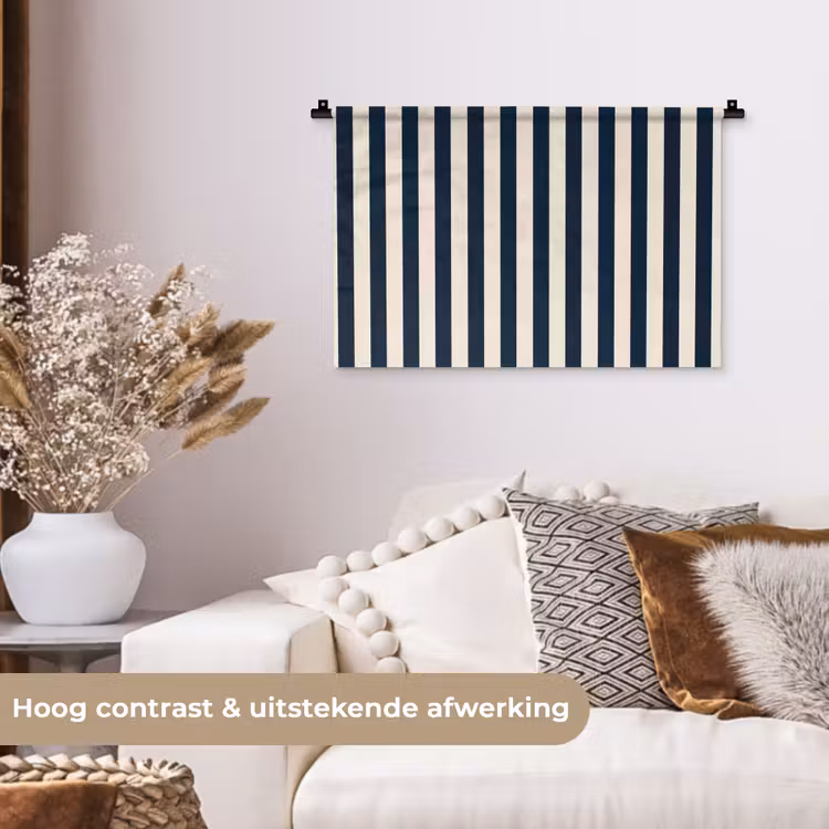 Verticale strepen - Blauw - Crème Wandkleed katoen klein 269 -sfeer1