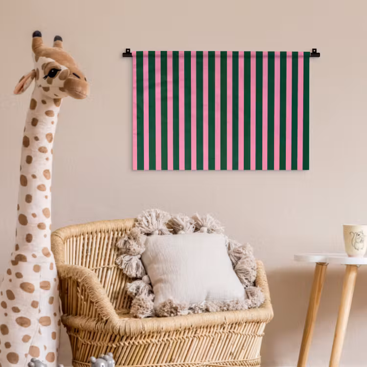 Verticale strepen - Groen - Roze Wandkleed katoen klein 269 -wsfeer5_kind