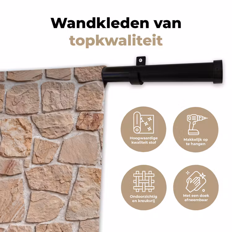 Muur - Steen - Patroon - Rustiek - Beige Wandkleed katoen klein -sfeer2