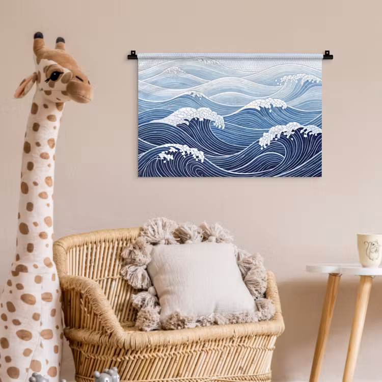 Water - Mozaïek - Landschap - Modern - Blauw Wandkleed katoen klein -wsfeer5_kind