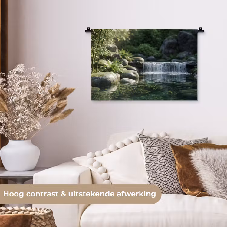 Beek - Waterval - Natuur - Groen Wandkleed katoen klein -sfeer1