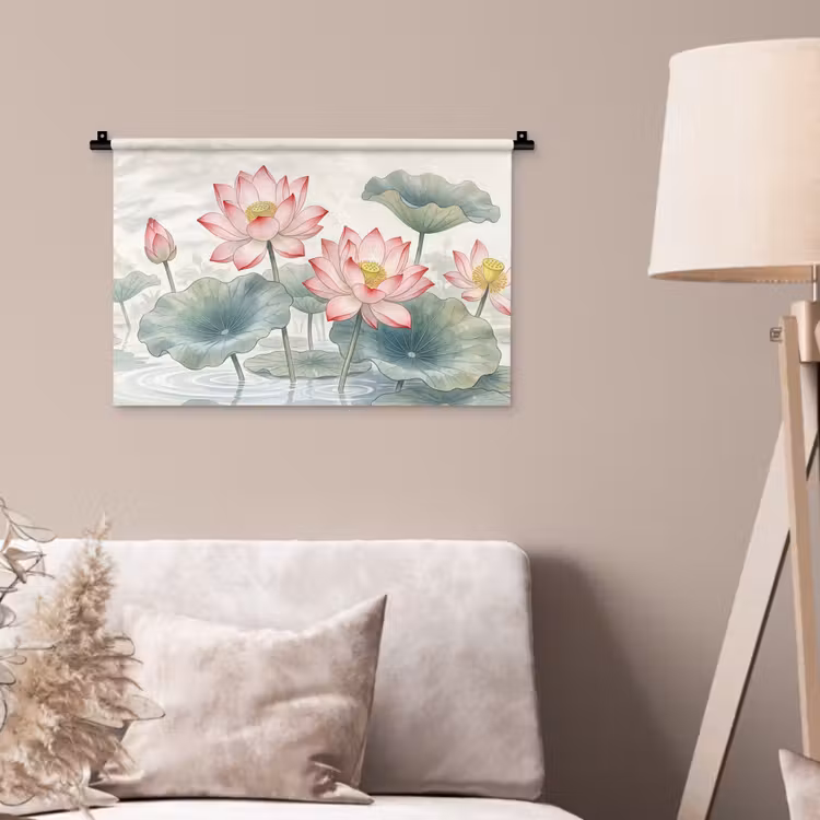 Aquarel - Lotusbloemen - Kleurrijk Wandkleed katoen klein -sfeer4