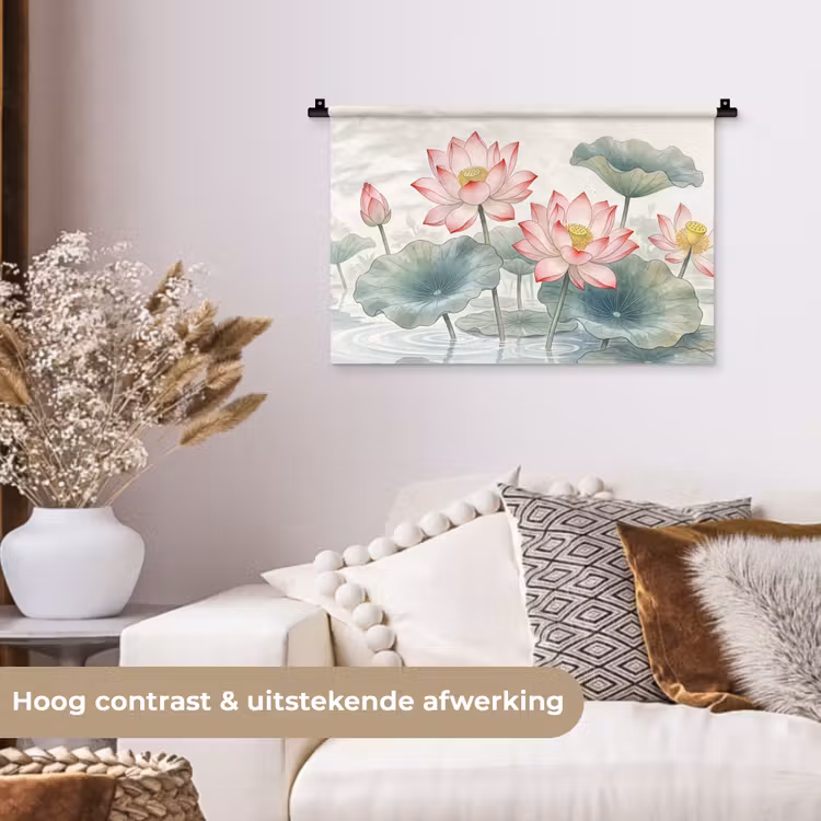Aquarel - Lotusbloemen - Kleurrijk Wandkleed katoen klein -sfeer1
