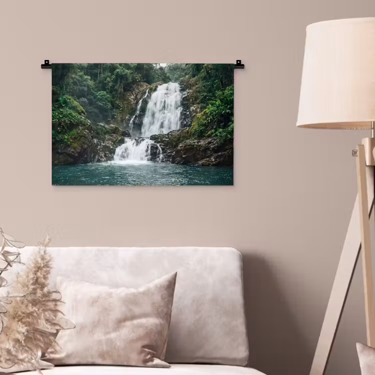 Waterval - Bos - Natuur - Groen Wandkleed katoen klein -sfeer4