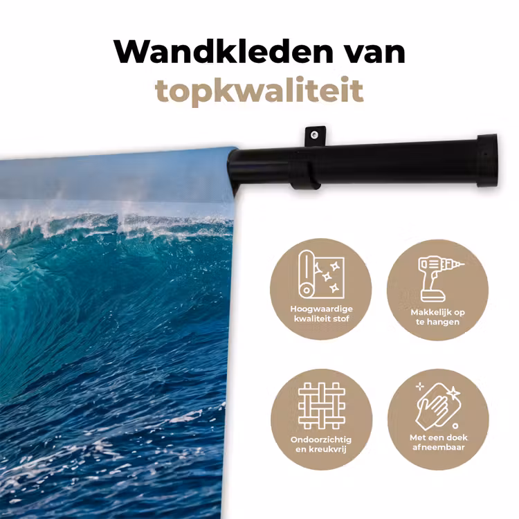 Golf - Oceaan - Water - Dynamisch - Blauw Wandkleed katoen klein -sfeer2