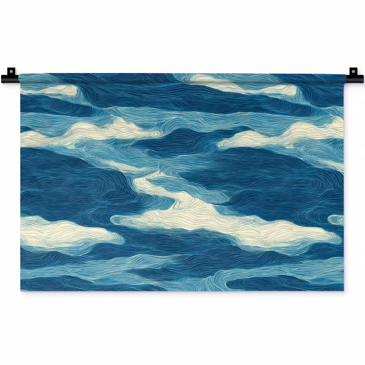 Golven - Abstract - Patroon - Blauw - Wit Wandkleed katoen klein 269 -zz3d