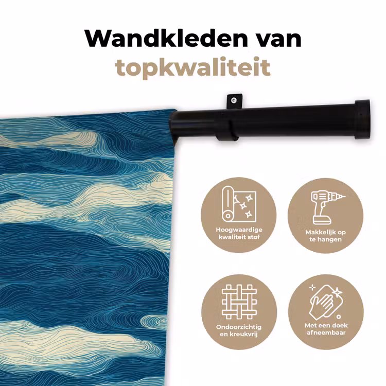 Golven - Abstract - Patroon - Blauw - Wit Wandkleed katoen klein 269 -sfeer2