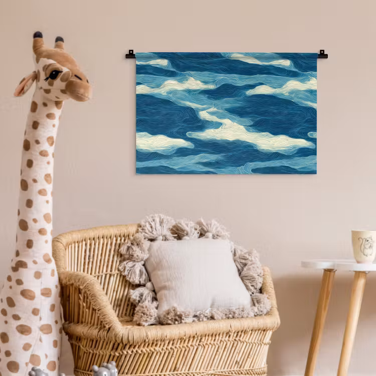 Golven - Abstract - Patroon - Blauw - Wit Wandkleed katoen klein 269 -wsfeer5_kind