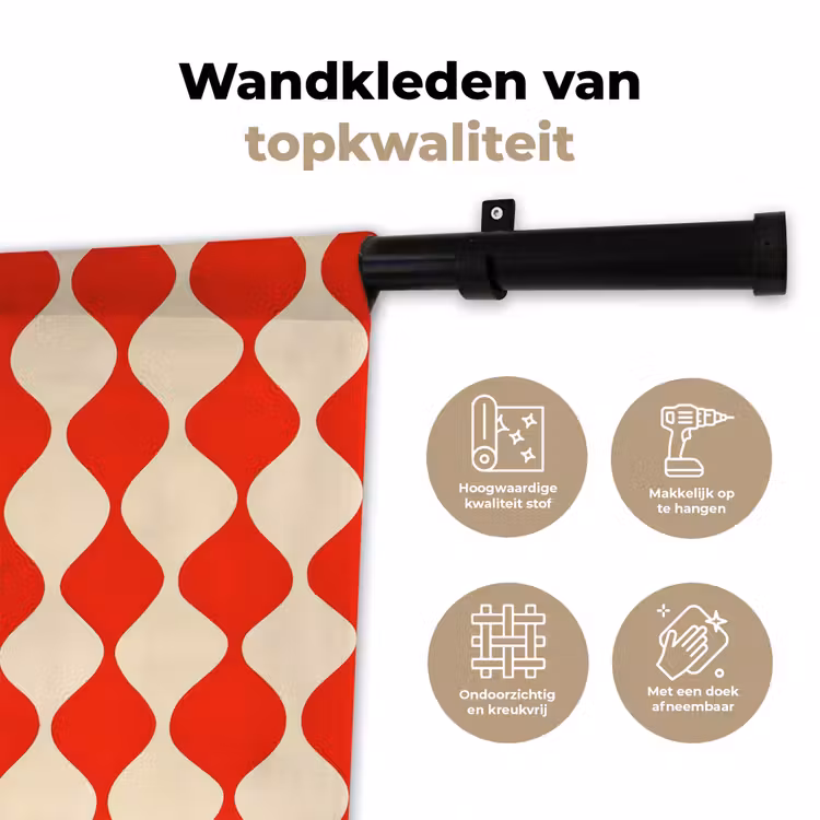 Golvend patroon - Retro - Rood - Beige Wandkleed katoen klein 269 -sfeer2