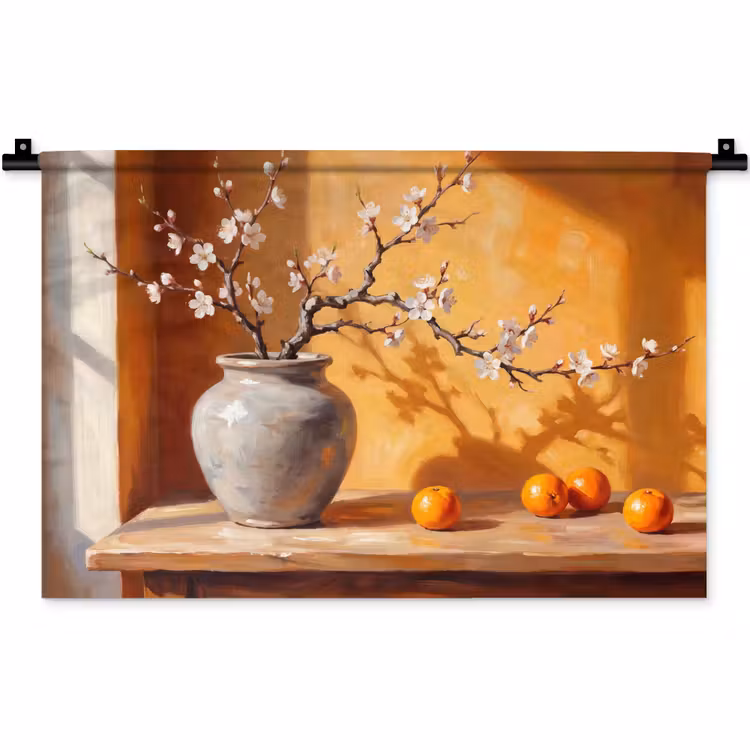 Wall Hanging - White Flowers - Still Life - Witte bloemen - Stilleven Wandkleed katoen klein