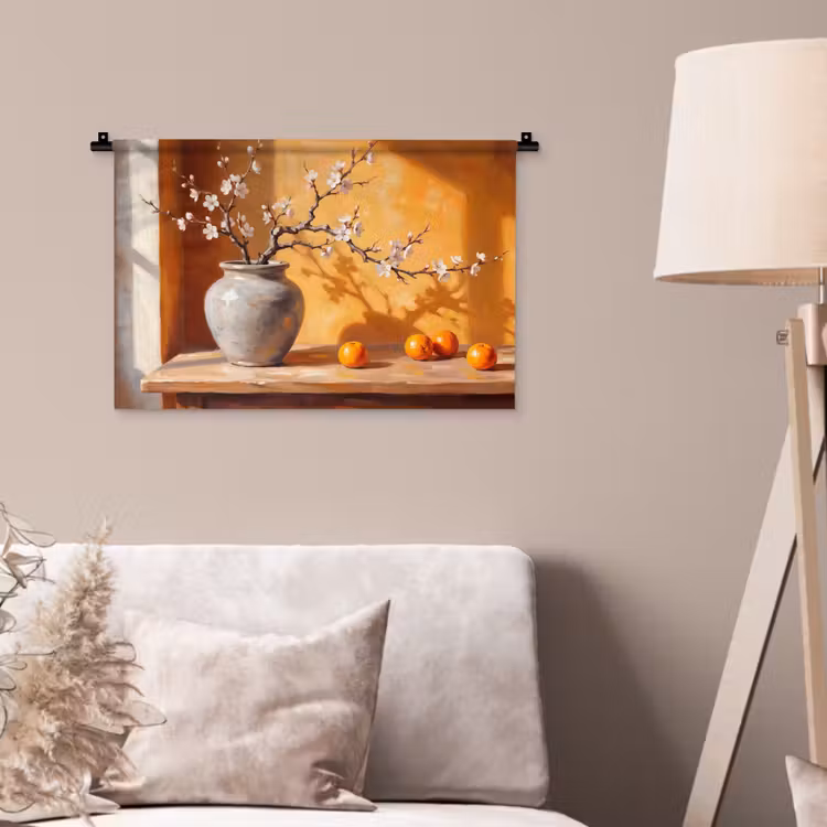 Wall Hanging - White Flowers - Still Life - Witte bloemen - Stilleven Wandkleed katoen klein