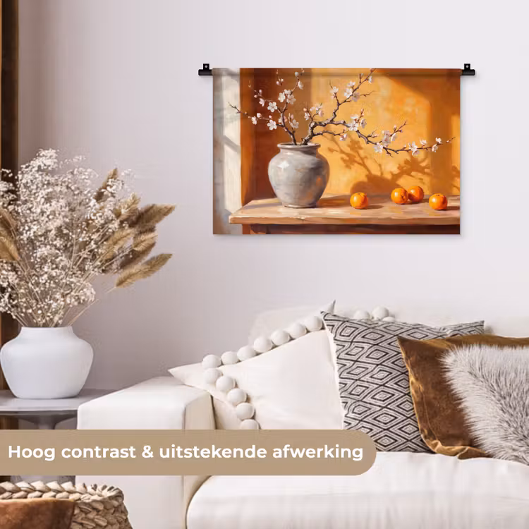 Wall Hanging - White Flowers - Still Life - Witte bloemen - Stilleven Wandkleed katoen klein