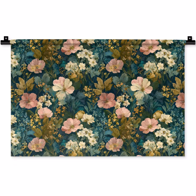 Wilde bloemen - Botanisch - Patroon - Roze - Romantisch Wandkleed katoen klein 269 -zz3d
