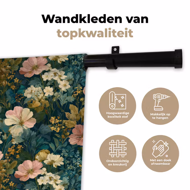 Wilde bloemen - Botanisch - Patroon - Roze - Romantisch Wandkleed katoen klein 269 -sfeer2