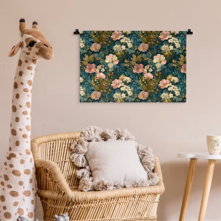 Wilde bloemen - Botanisch - Patroon - Roze - Romantisch Wandkleed katoen klein 269 -wsfeer5_kind