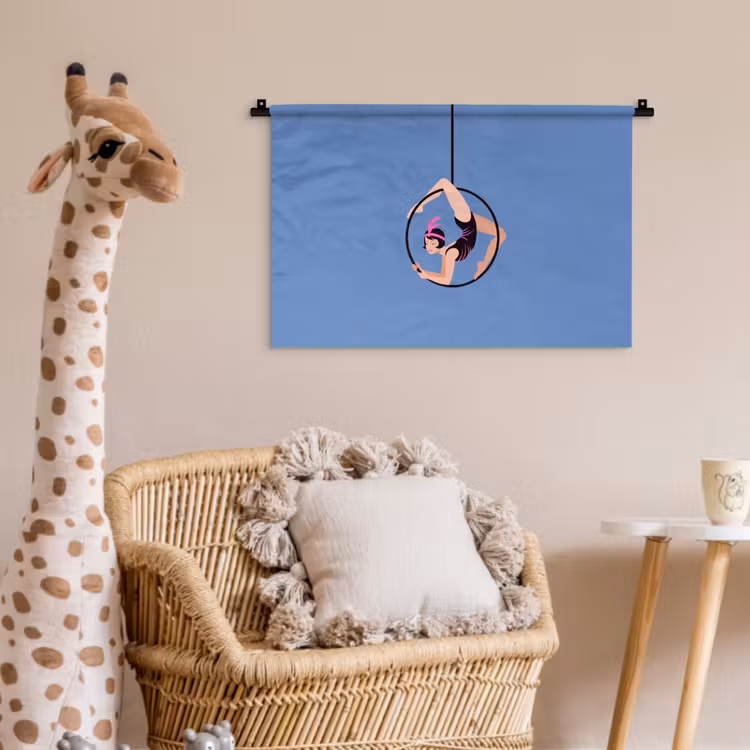 Vrouw - Aerial hoop - Art deco - Illustratie - Blauw Wandkleed katoen klein -wsfeer5_kind