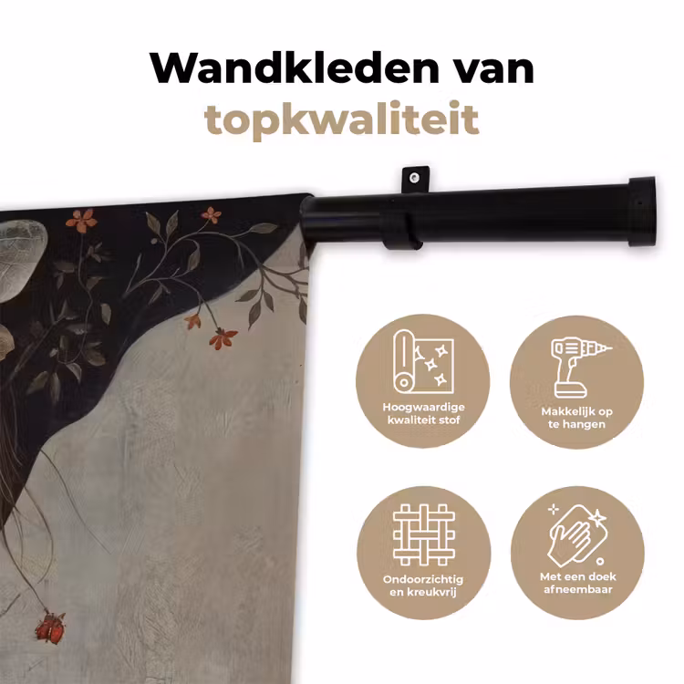 Woman - Butterfly - Art - Classic - Muted Wandkleed katoen klein -sfeer2