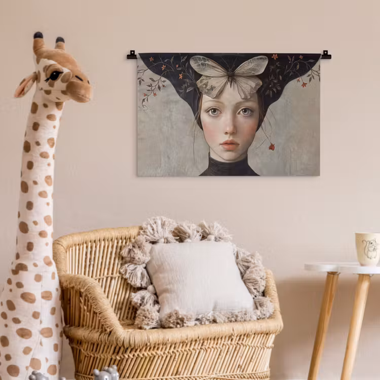 Woman - Butterfly - Art - Classic - Muted Wandkleed katoen klein -wsfeer5_kind