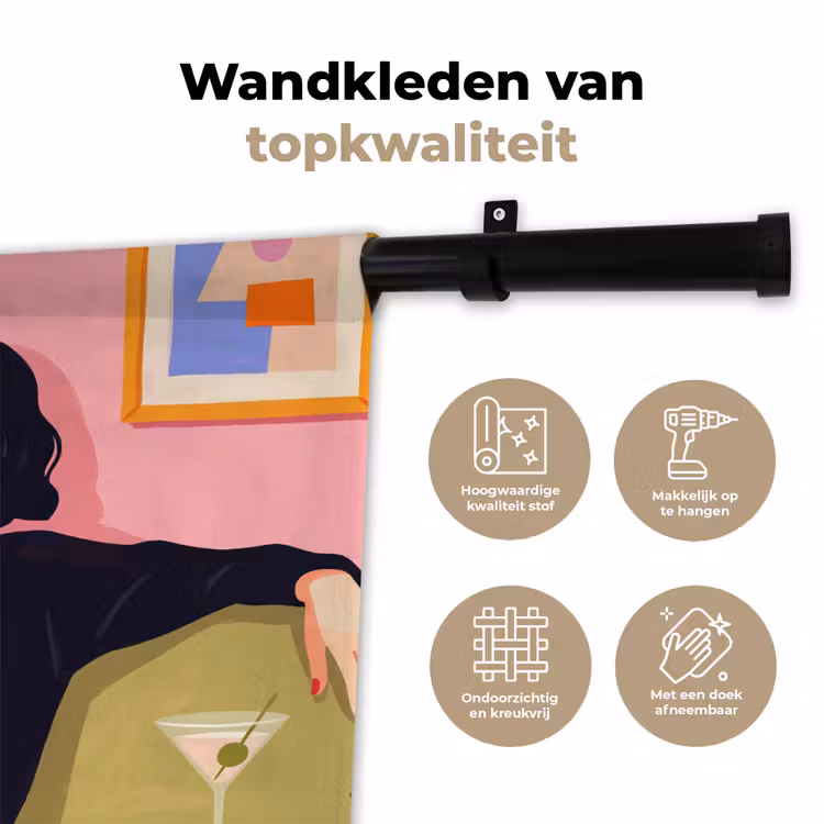 Vrouw - Kat - Interieur - Modern - Kleurrijk Wandkleed katoen klein -sfeer2