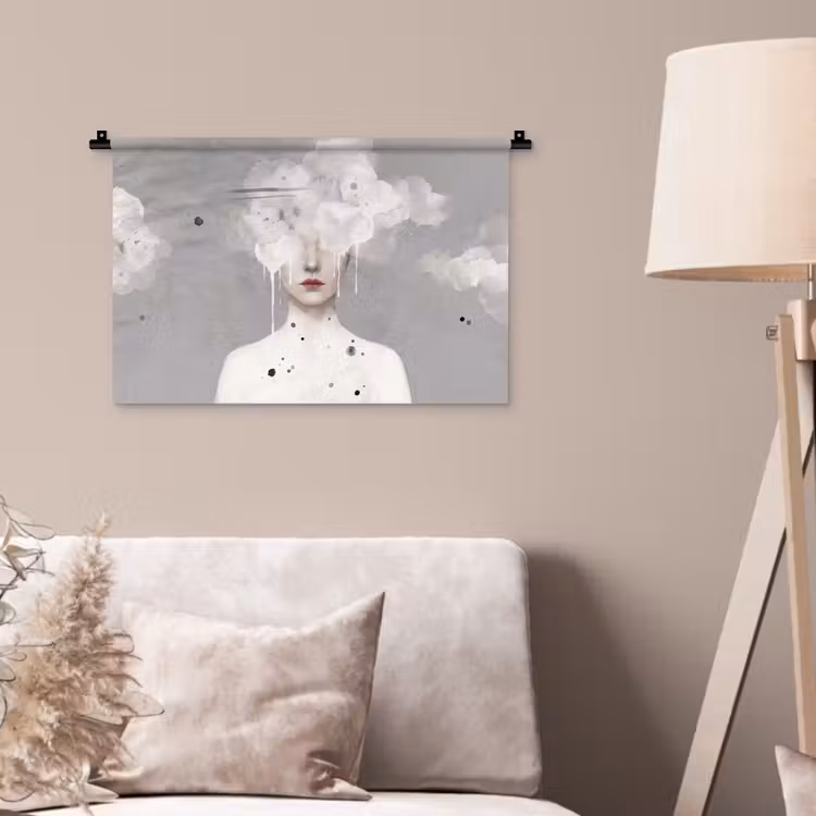 Vrouw - Wolk - Grijs Wandkleed katoen klein -sfeer4