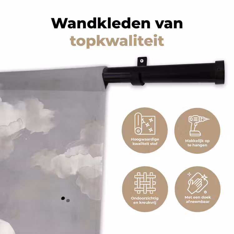 Vrouw - Wolk - Grijs Wandkleed katoen klein -sfeer2