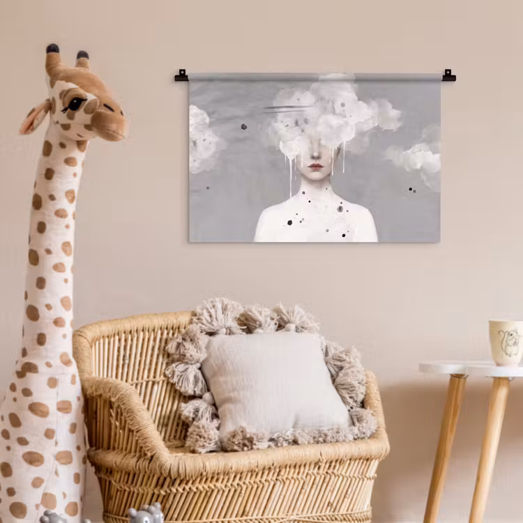 Vrouw - Wolk - Grijs Wandkleed katoen klein -wsfeer5_kind