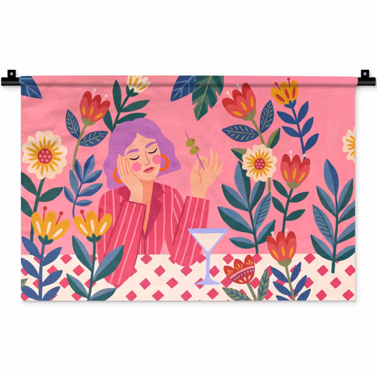 Vrouw - Cocktail - Bloemen - Modern - Roze Wandkleed katoen klein -zz3d