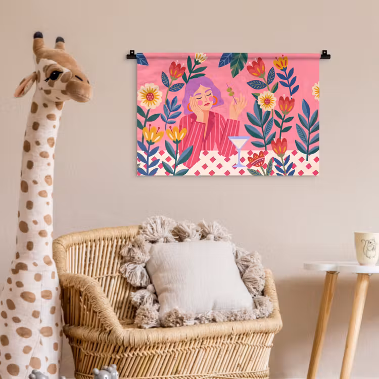 Vrouw - Cocktail - Bloemen - Modern - Roze Wandkleed katoen klein -wsfeer5_kind