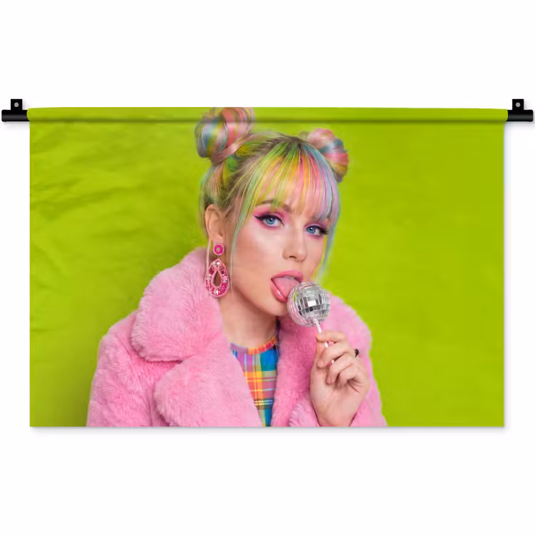 Vrouw - Kleurrijk haar - Pop art - Modern - Levendig Wandkleed katoen klein -zz3d