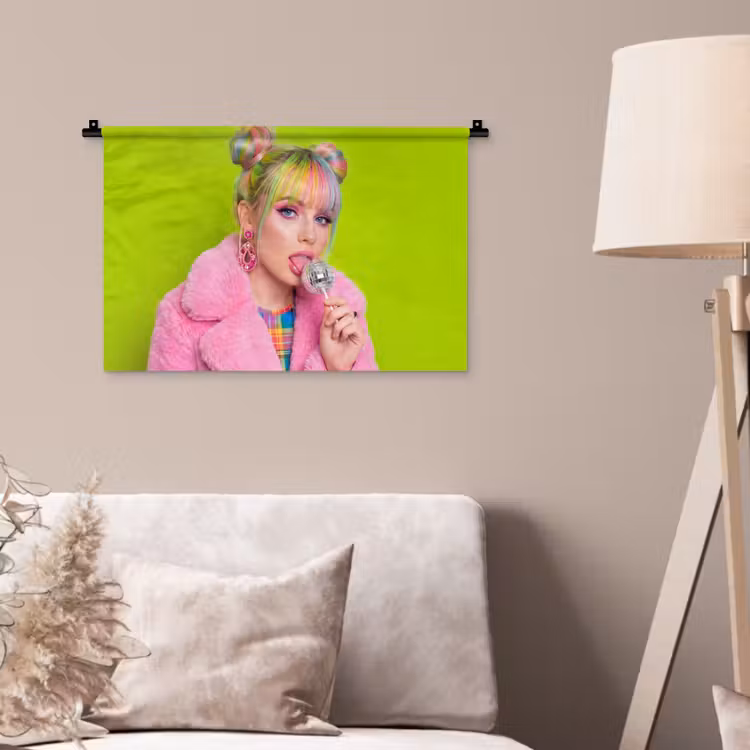 Vrouw - Kleurrijk haar - Pop art - Modern - Levendig Wandkleed katoen klein -sfeer4