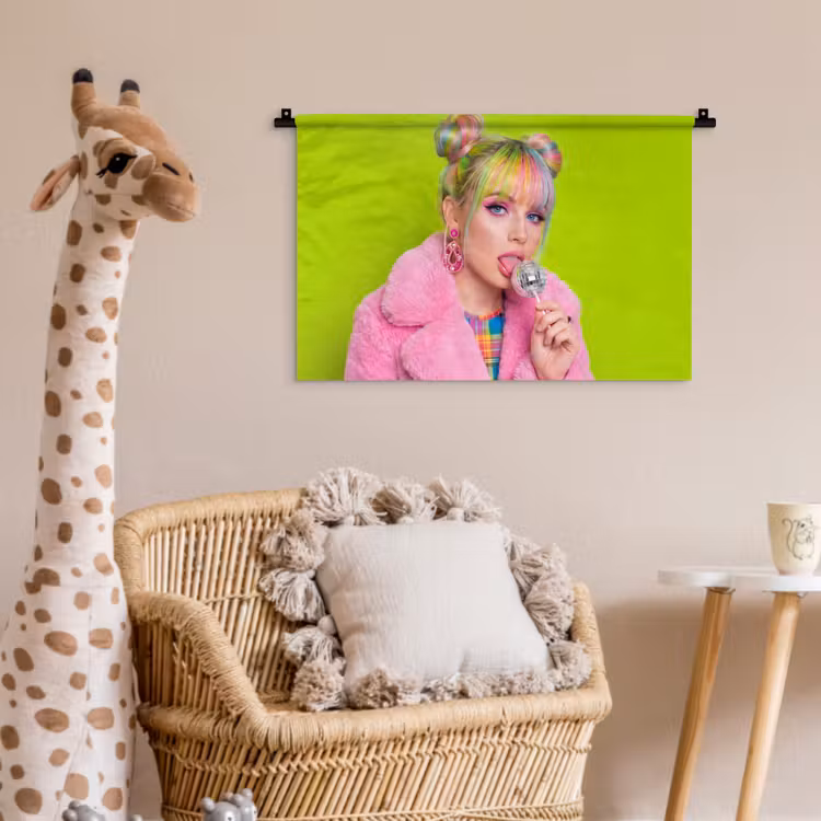 Vrouw - Kleurrijk haar - Pop art - Modern - Levendig Wandkleed katoen klein -wsfeer5_kind