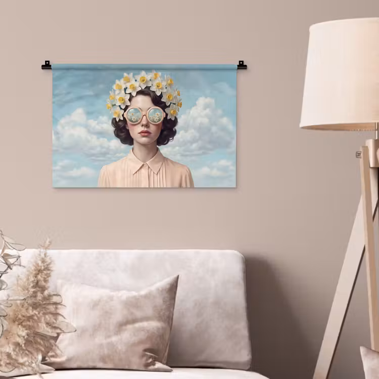 Vrouw - Narcissen - Geel Wandkleed katoen klein -sfeer4