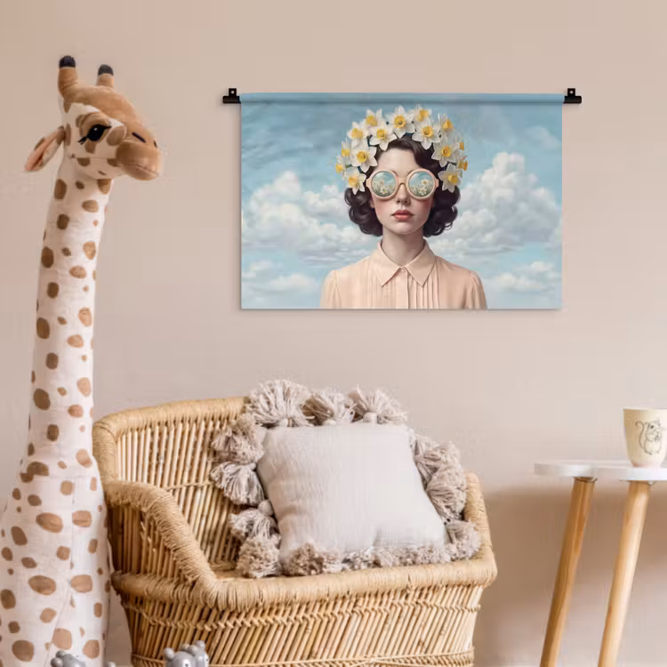 Vrouw - Narcissen - Geel Wandkleed katoen klein -wsfeer5_kind
